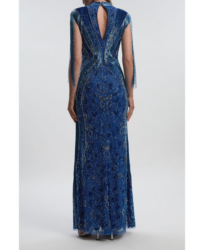 Women's Tassel Sleeve High Neck Maxi Dress