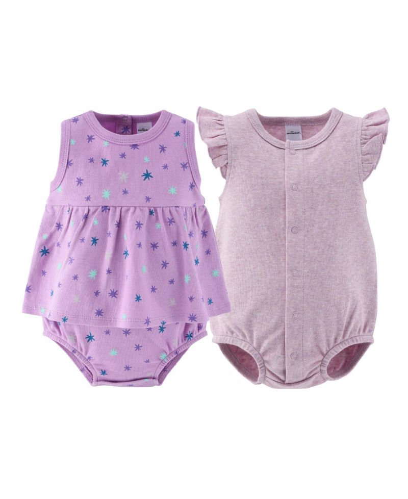 Baby Girls Rompers - Lilac Stars, 2 Pack