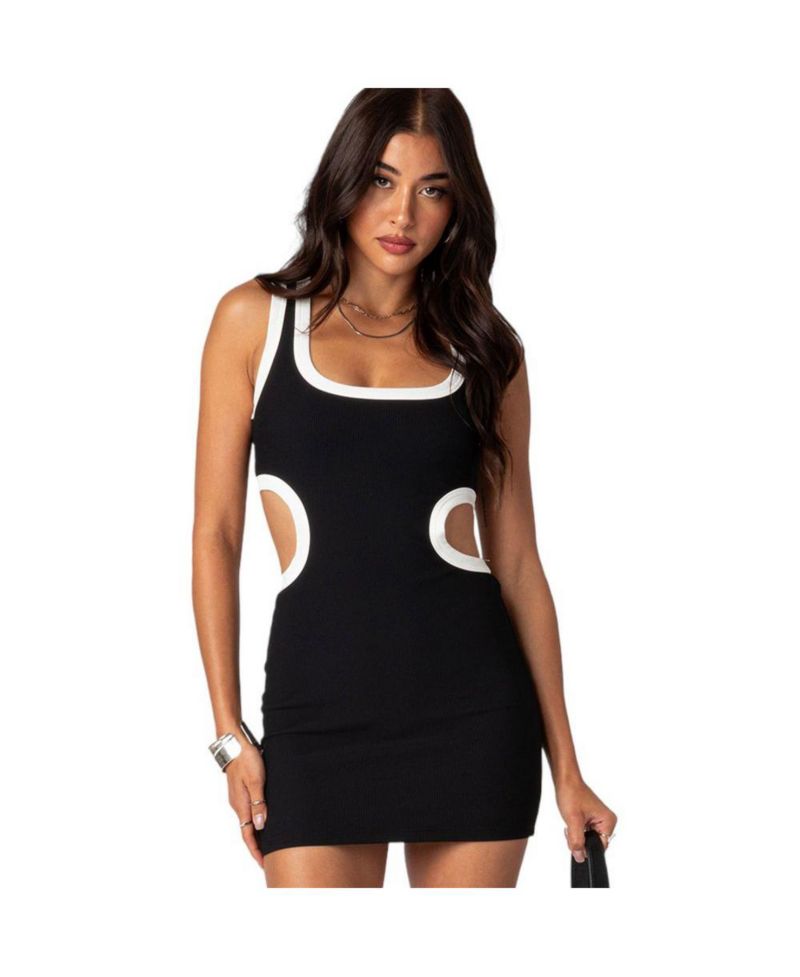 Women's Contrast cut out ribbed mini dress