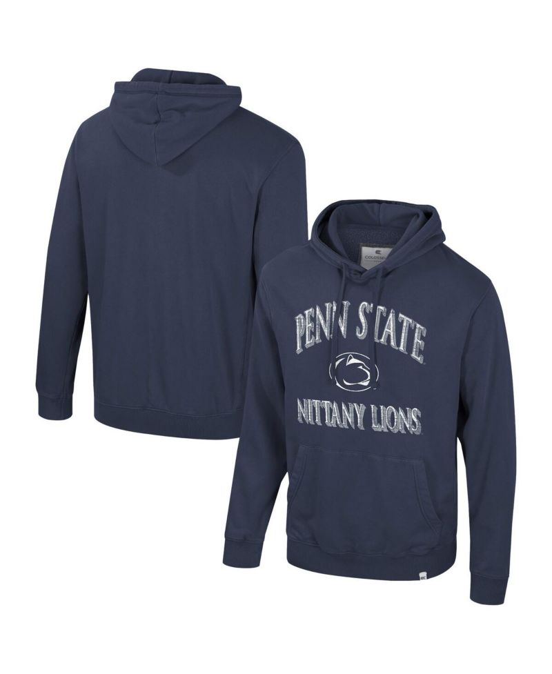 Men's Navy Penn State Nittany Lions Big & Tall Cap E-Tan Pullover Hoodie