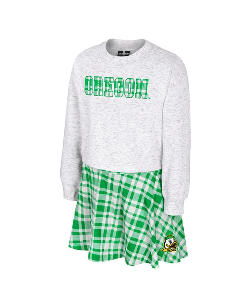 Big Girls White Oregon Ducks Marceline Plaid Skirt and Top Set