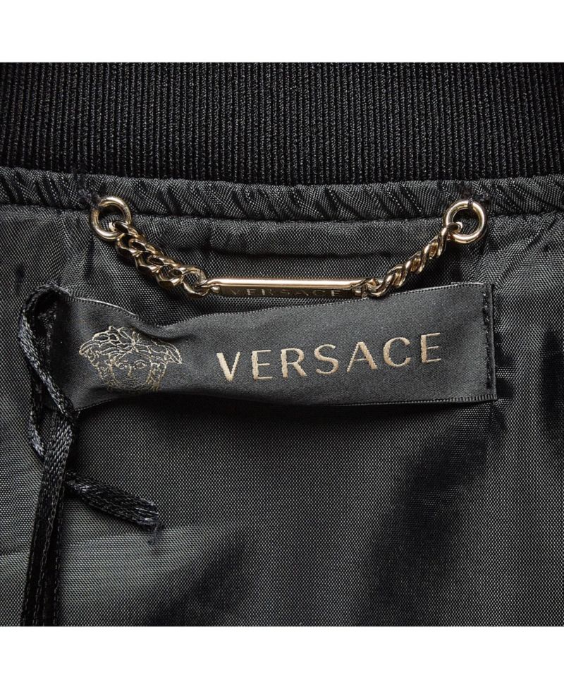 Women's Black Medusa Embroidered Satin Bomber Jacket