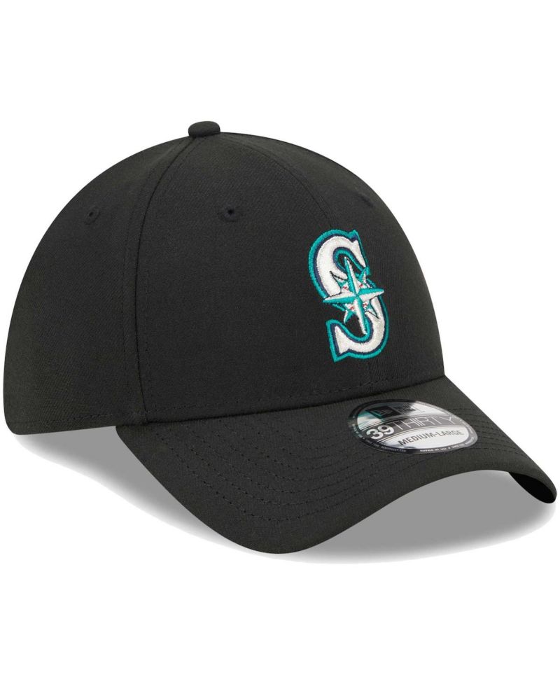 Men's Black Seattle Mariners Logo 39THIRTY Flex Hat