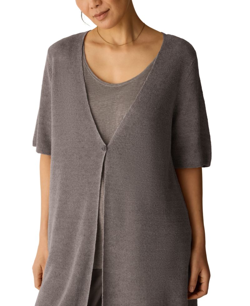 Women's V-Neck Short-Sleeve Cardigan Sweater