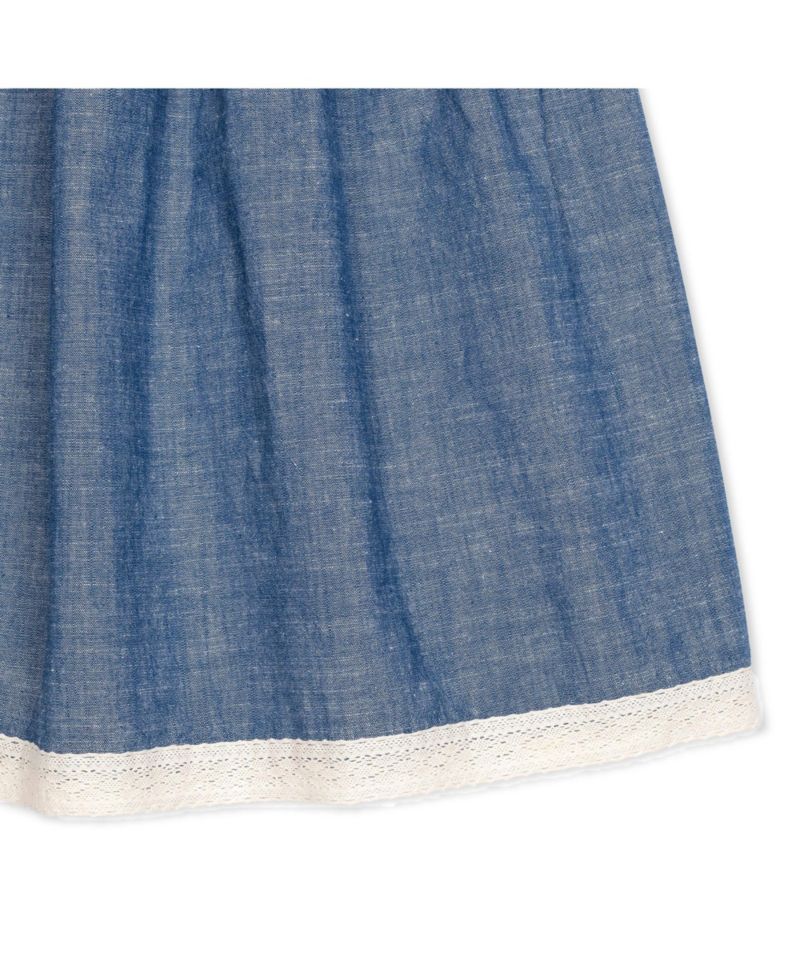 Toddler Girls Hope and Henry Short Bubble Sleeve Crochet Trim Chambray Dress