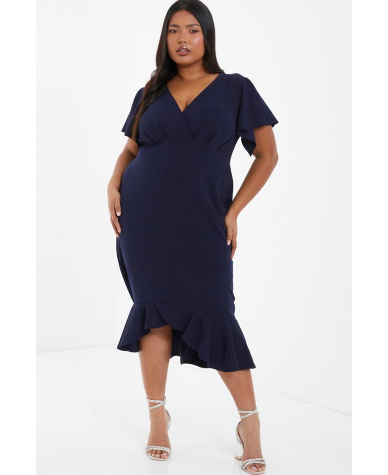Women's Plus Size V-Neck Frill Hem Midi Dress