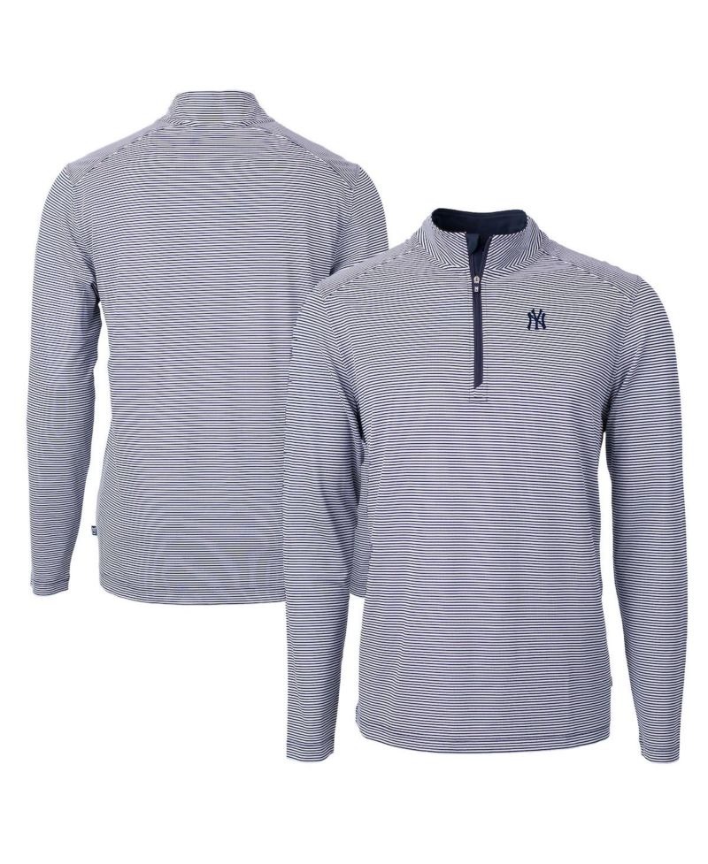 Men's Navy/White New York Yankees Virtue Eco Pique Micro Stripe Quarter-Zip Pullover