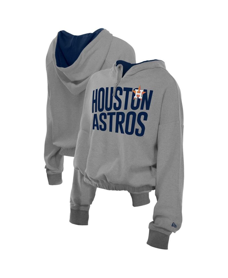 Men's Heather Gray Houston Astros Reversed Out French Terry Quarter-Zip Banded Crop Hoodie