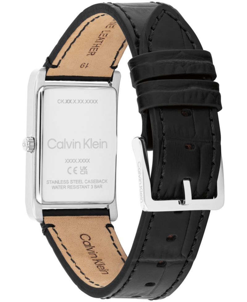 Men's Dapper Black Leather Strap Watch, 24mm