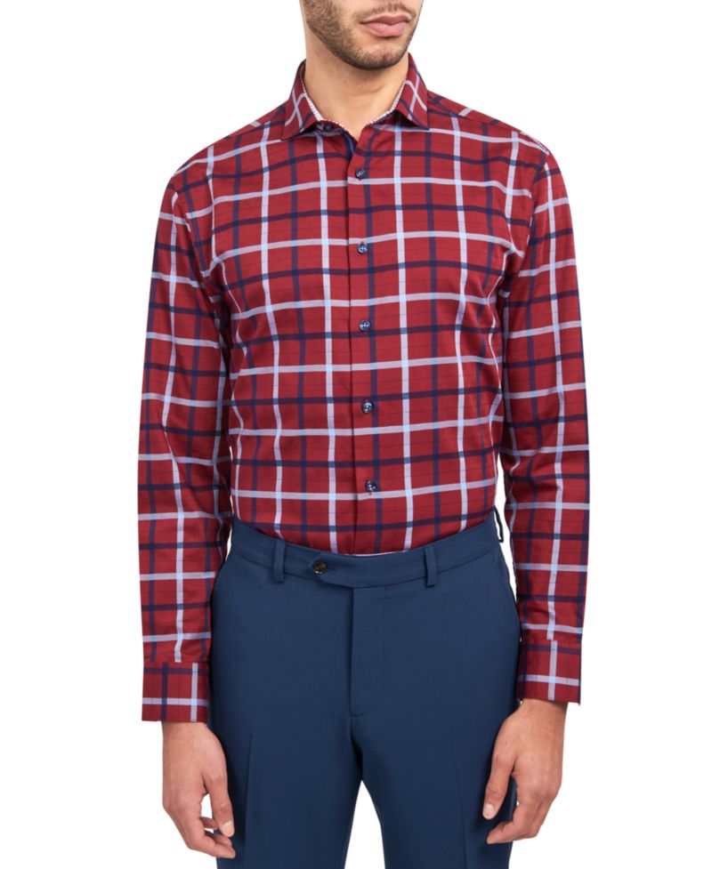 Men's Regular-Fit Windowpane Check Dress Shirt