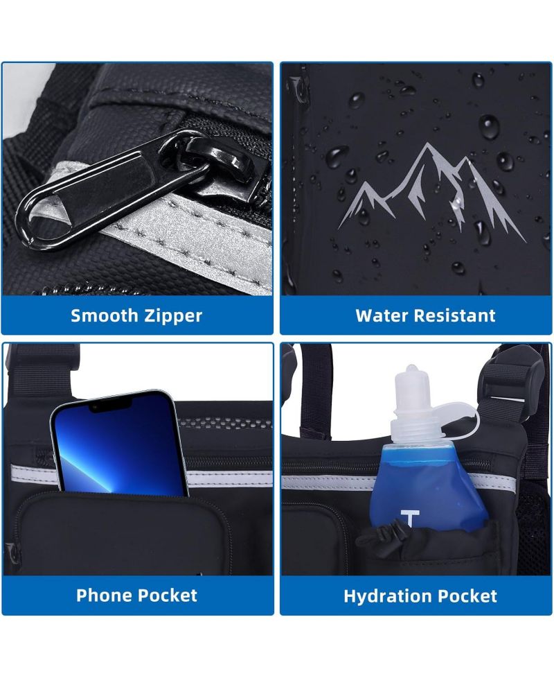 Running Vest Chest Pack with Hydration Bottle & Reflective Gear, Sport Chest Bag for Men & Women (Slate)