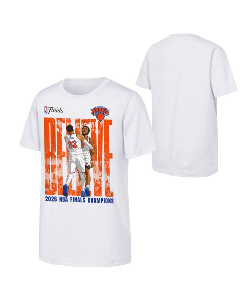 Big Boys and Girls OG Anunoby Karl-Anthony Towns White New York Knicks 2026 NBA Finals Champions Believe T-Shirt
