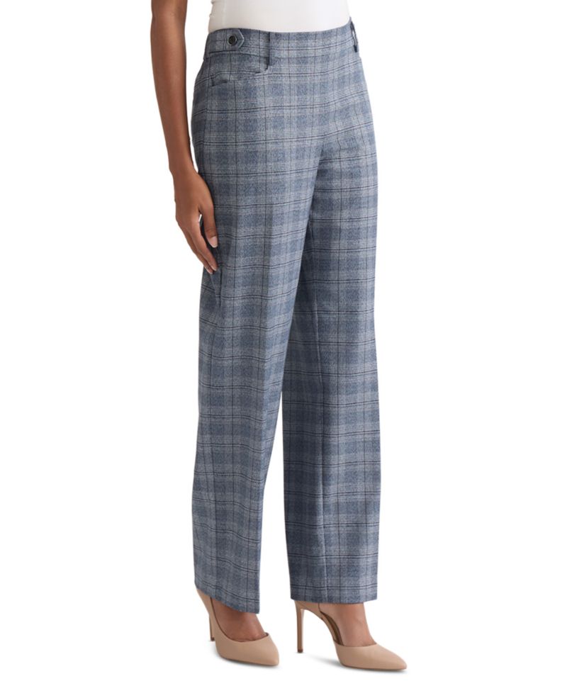 Petite Plaid Straight-Leg Pull-On Pants
