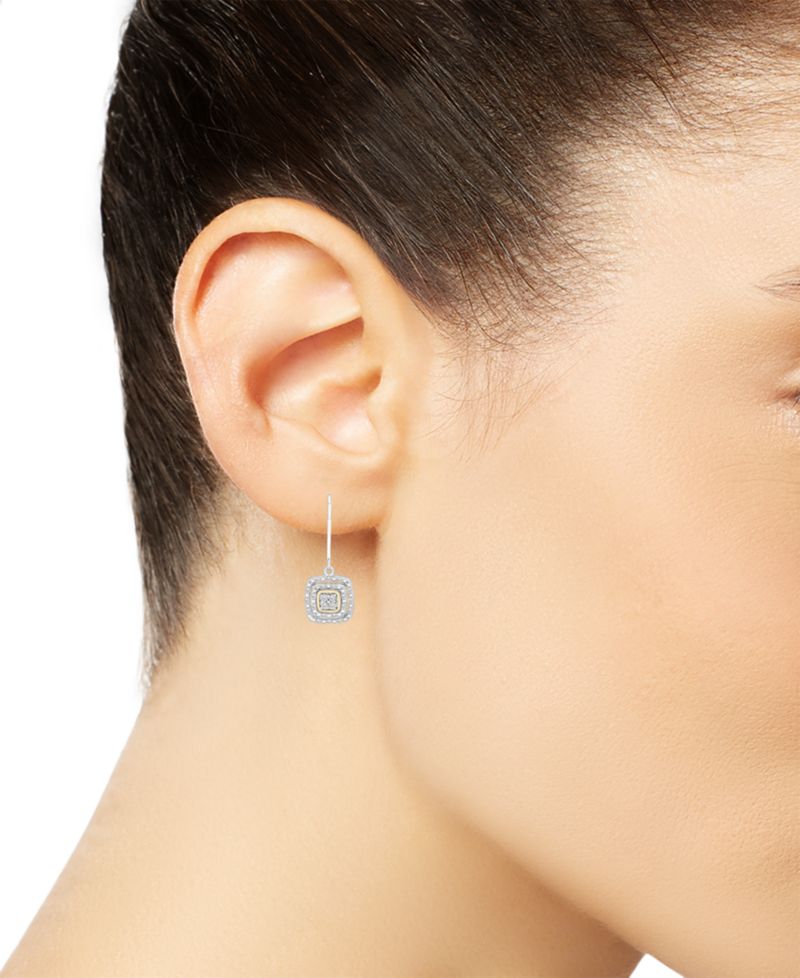Diamond Cushion Drop Earrings (1/4 ct. t.w.) in Sterling Silver & Gold Plate