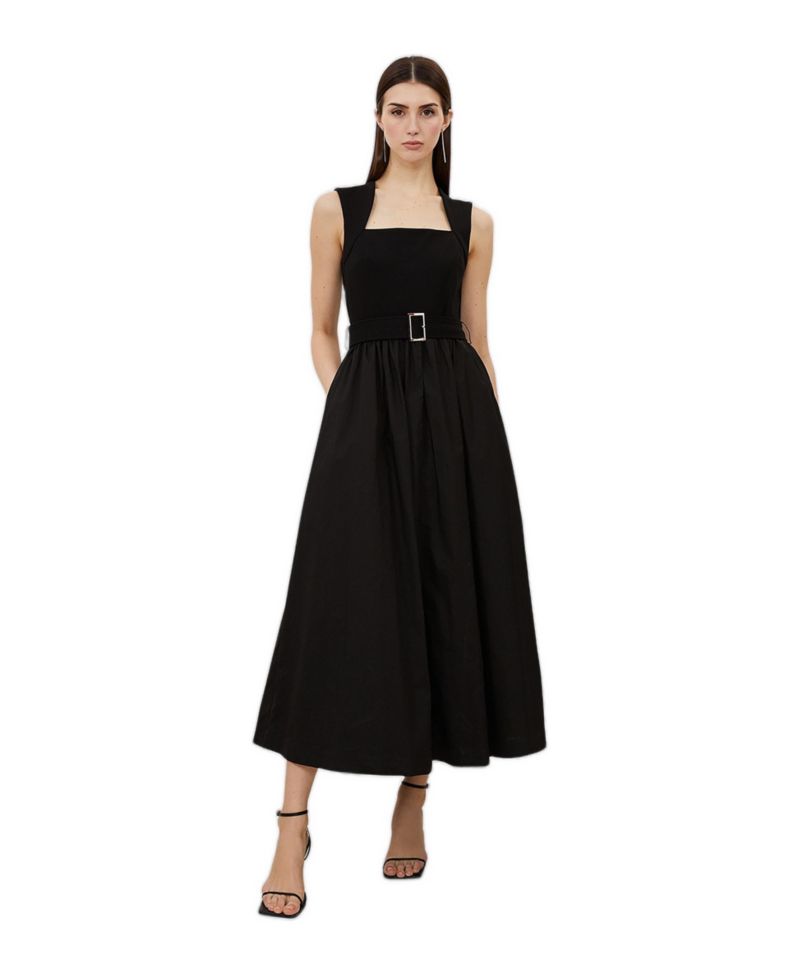 Women's Square Neck Belted Maxi Dress