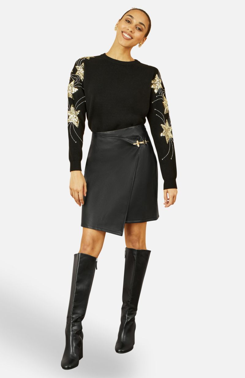 Women's Sequin Star Detail Relaxed Fit Sweater
