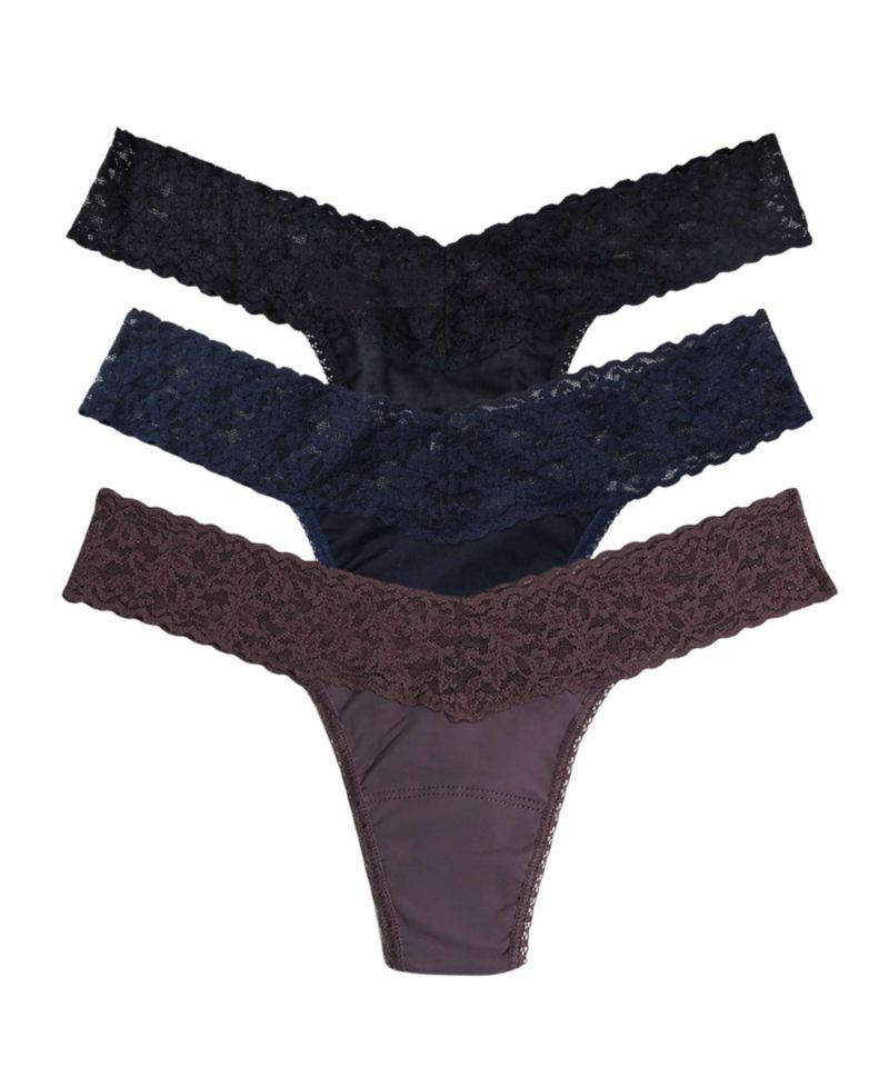 Supima Cotton-Blend Low-Rise Lace Thong, 3-Pack