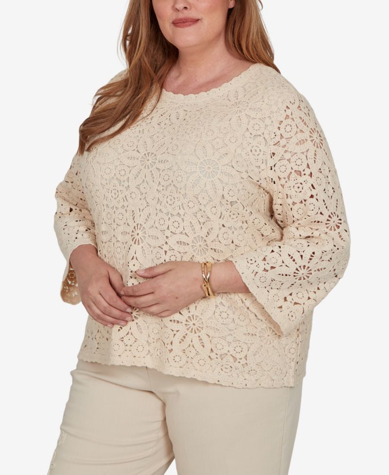 Plus Size Camden Market Floral Crochet Lined Knit Top