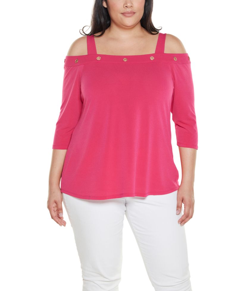 Plus Size Grommet-Trim Cold Shoulder Top