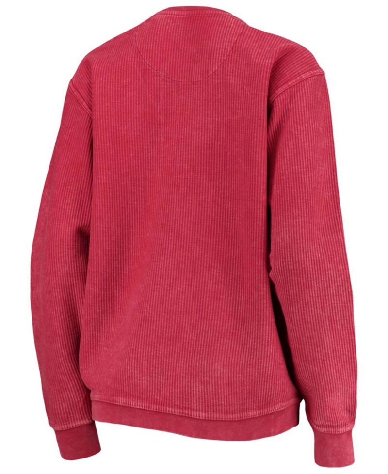 Women's Crimson Temple Owls Comfy Cord Vintage-Like Wash Basic Arch Pullover Sweatshirt