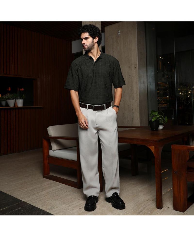 Men's Midnight Black Bohomian Oversized Polo T-Shirt