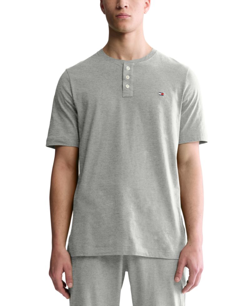 Мужская однотонная футболка Henley классического покроя с коротким рукавом