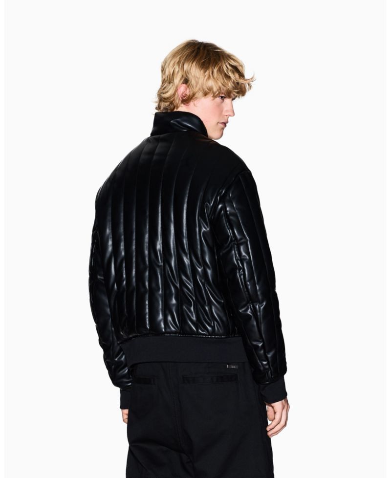 Men's Quilted Faux-Leather Puffer Jacket