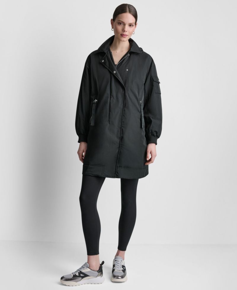 Women's Removable Hood Long Flight Quilted-Lined Jacket