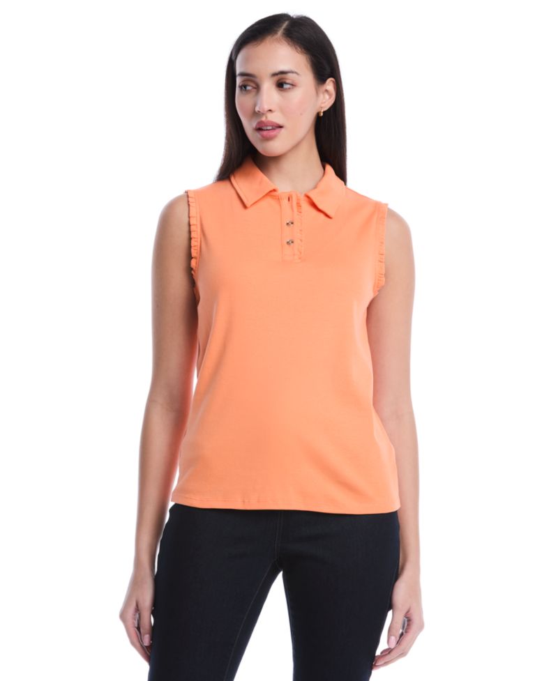 Petite Ruffle Trim Sleeveless Polo Shirt
