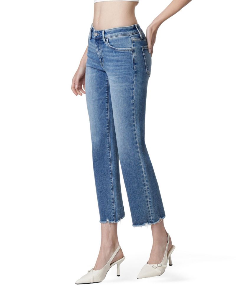 Women's Mid Rise Distressed Hem Crop Straight Jeans