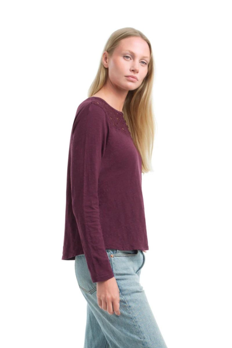 Women's Lace Yoke Henley Tee