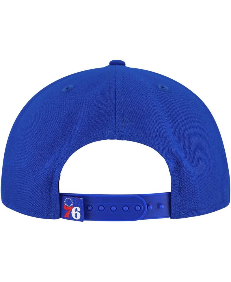 Men's Royal Philadelphia 76ers Oversized Puff Print Logo Golfer Snapback Hat
