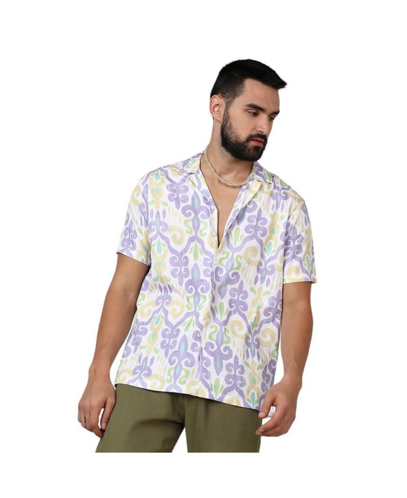 Men's Lilac & Pale Yellow Ethnic Shirt
