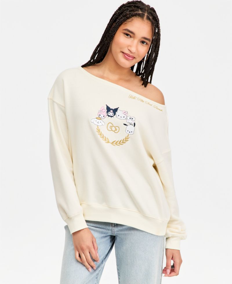 Juniors' Hello Kitty & Friends Off-The-Shoulder Fleece Sweatshirt