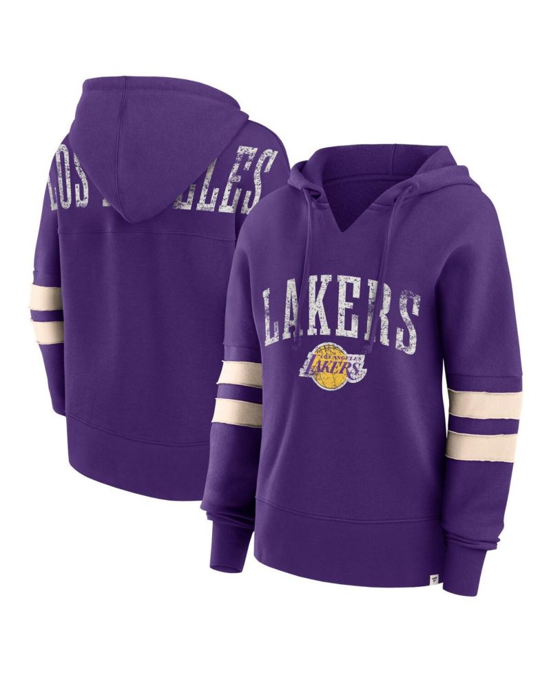 Women's Purple Distressed Los Angeles Lakers Bold Move Dolman V-Neck Pullover Hoodie