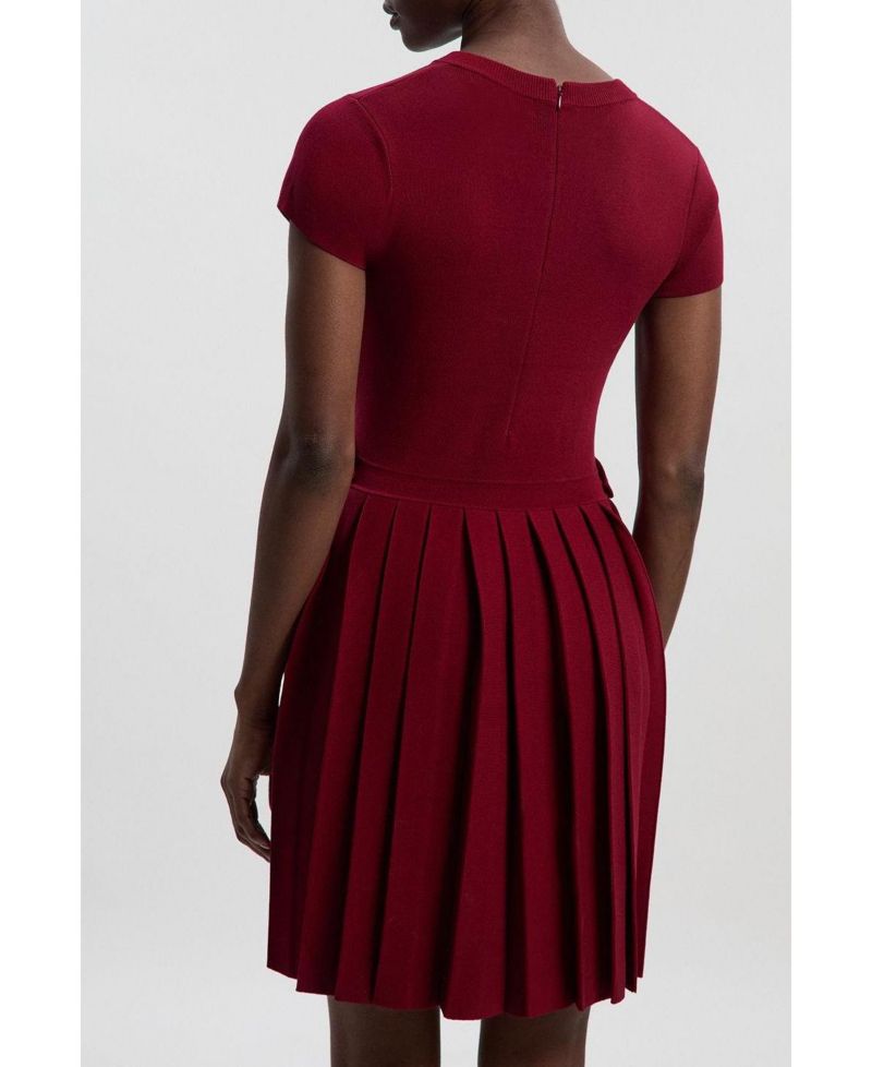 Women's Viscose Tab Pleated Knit Mini Dress
