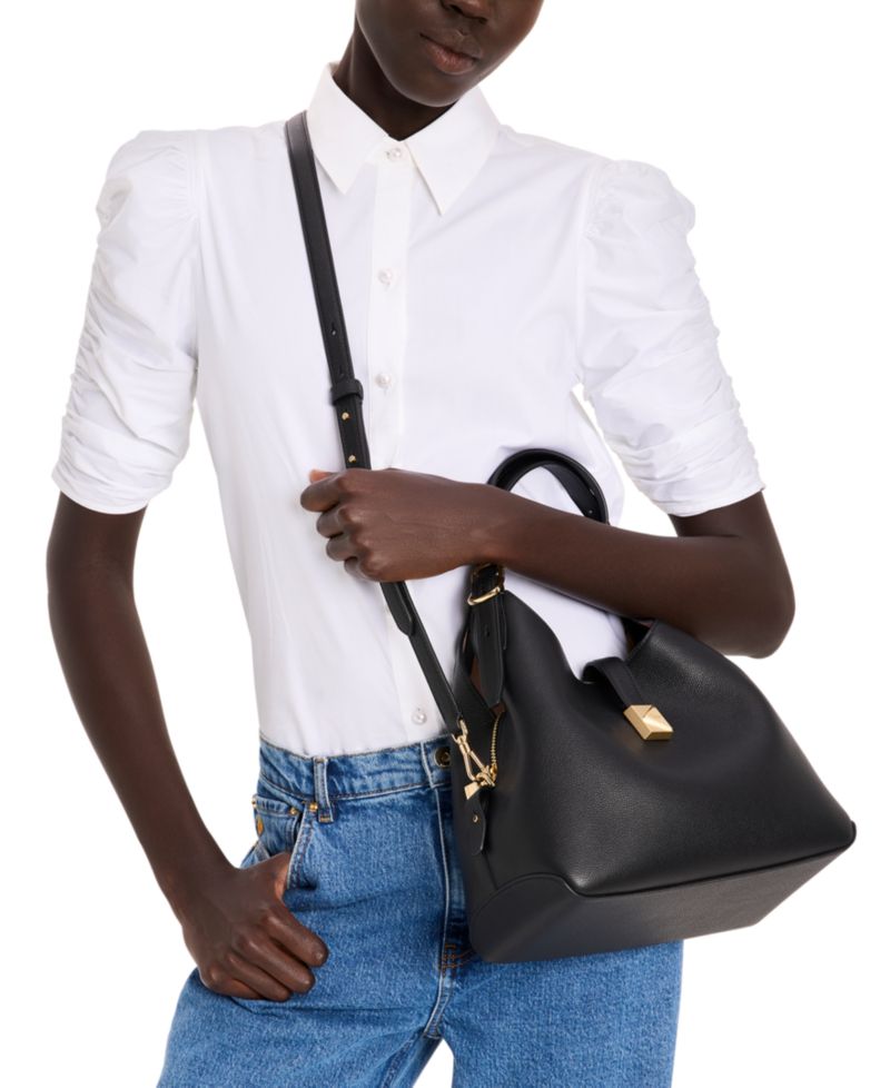 Deco Small Pebbled Leather Crossbody Tote Bag