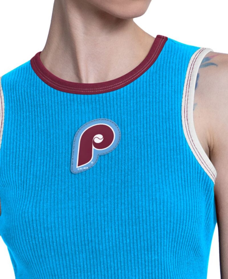 Women's Light Blue Philadelphia Phillies Cooperstown Play the Ball Crop Tank Top