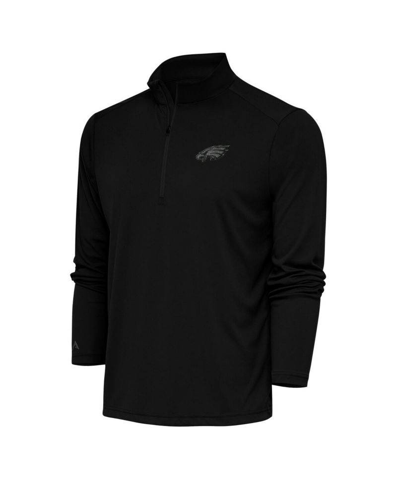 Men's Black Philadelphia Eagles Tonal Logo Tribute Quarter-Zip Pullover Sweatshirt