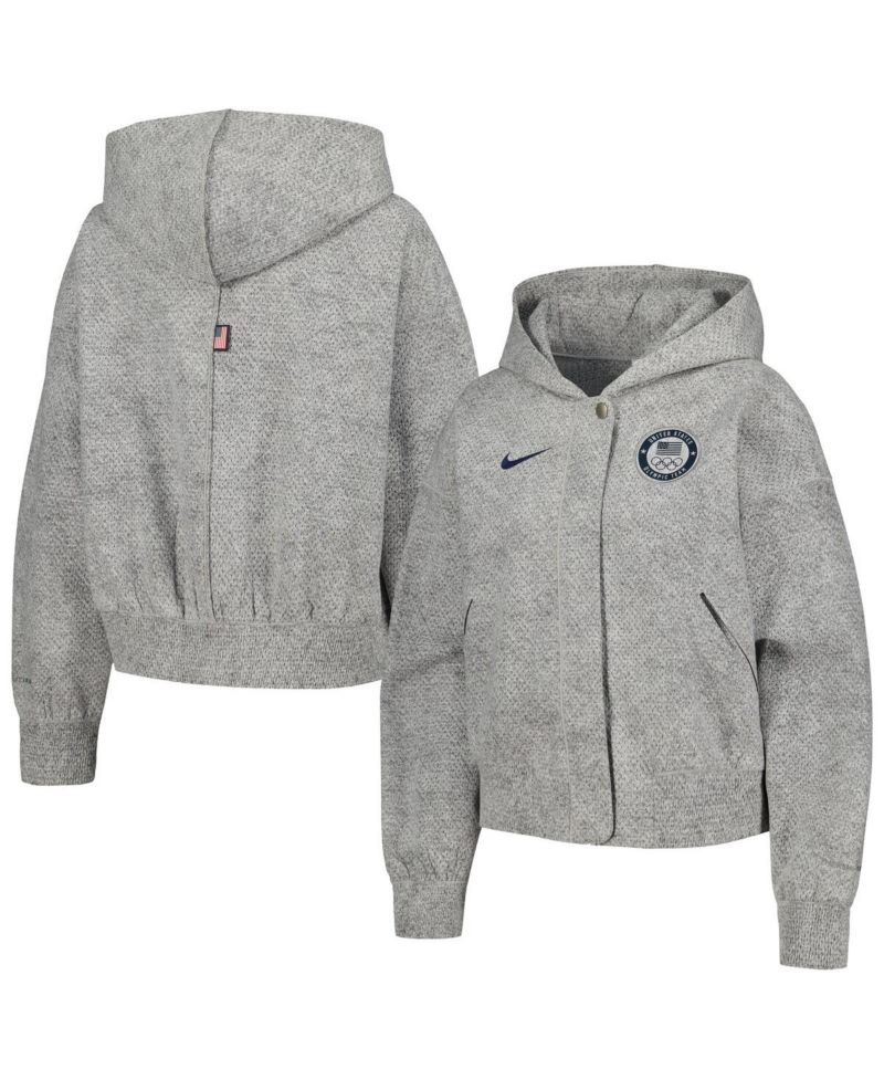 Women's Gray Team USA Media Day Oversized Cropped Hoodie Performance Full-Zip Jacket