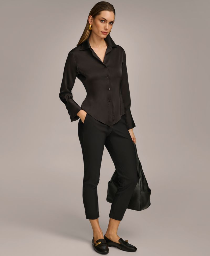 Women's Button-Front Point Hem Top