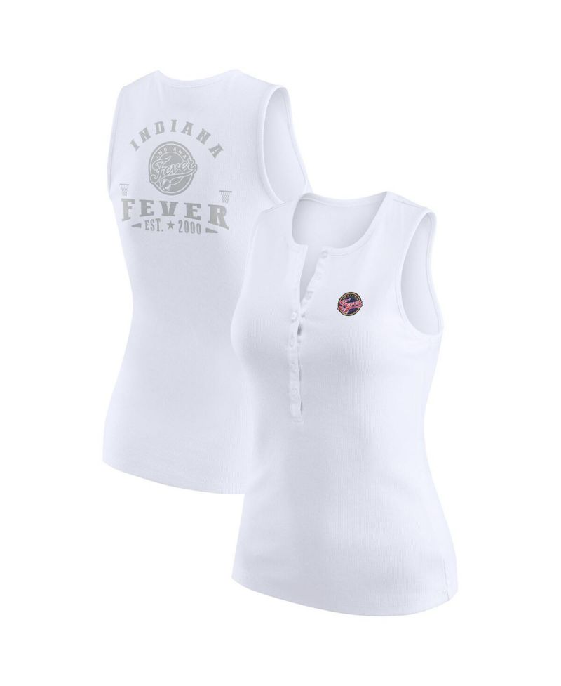 Women's White Indiana Fever Rib-Knit Henley Tank Top