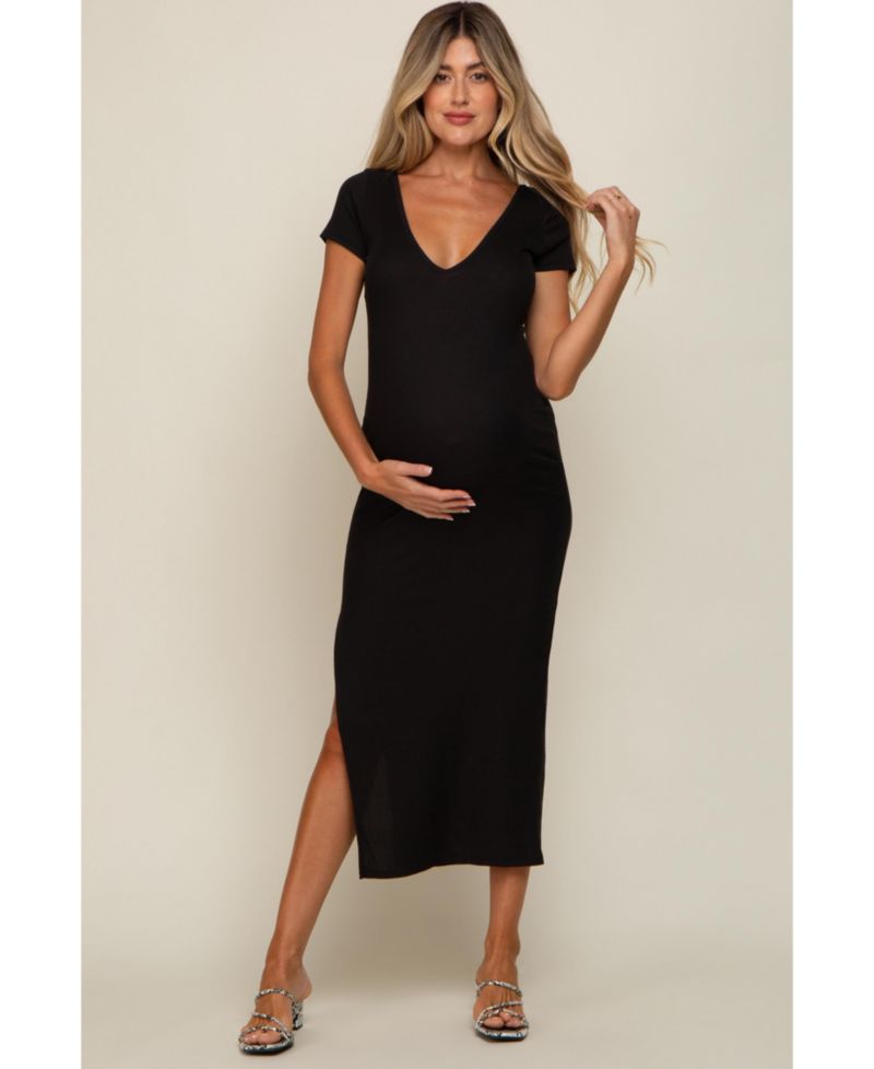 Women's Fuchsia Basic Ribbed Side Slit Midi Dress