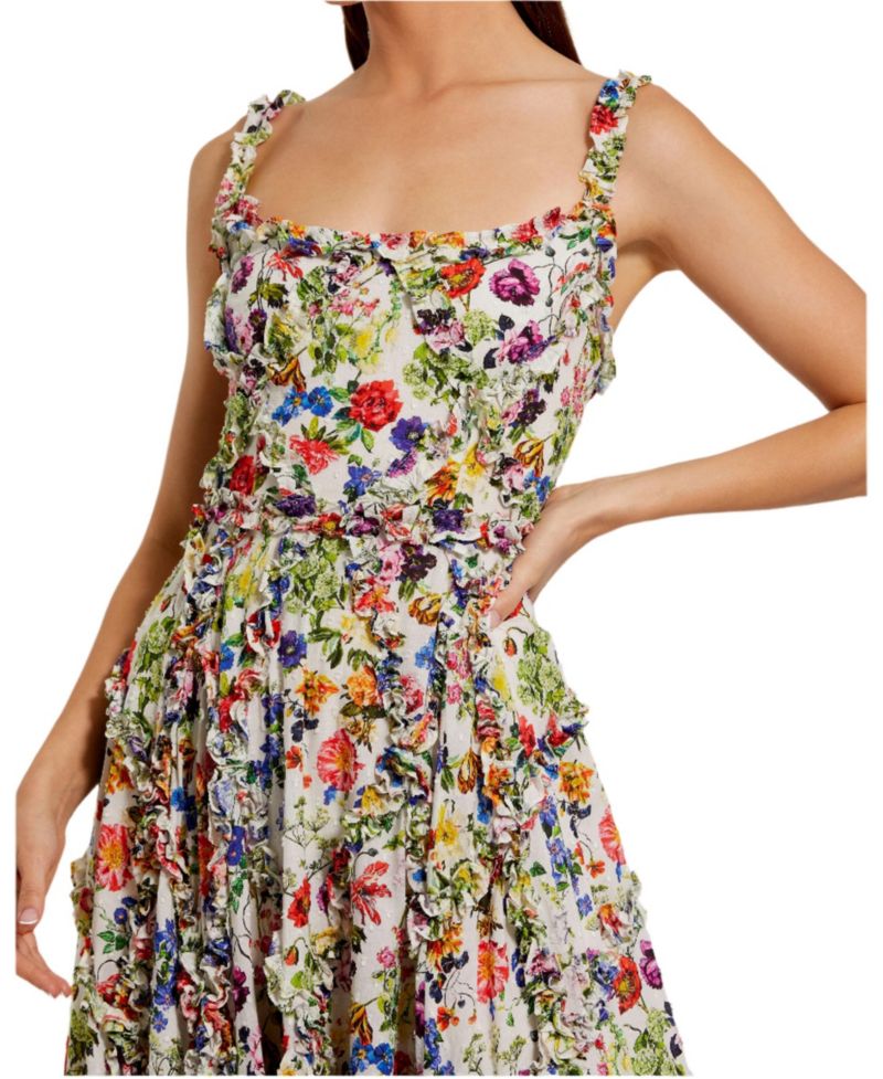 Women's Ruffle Floral Sweetheart Neck Gown