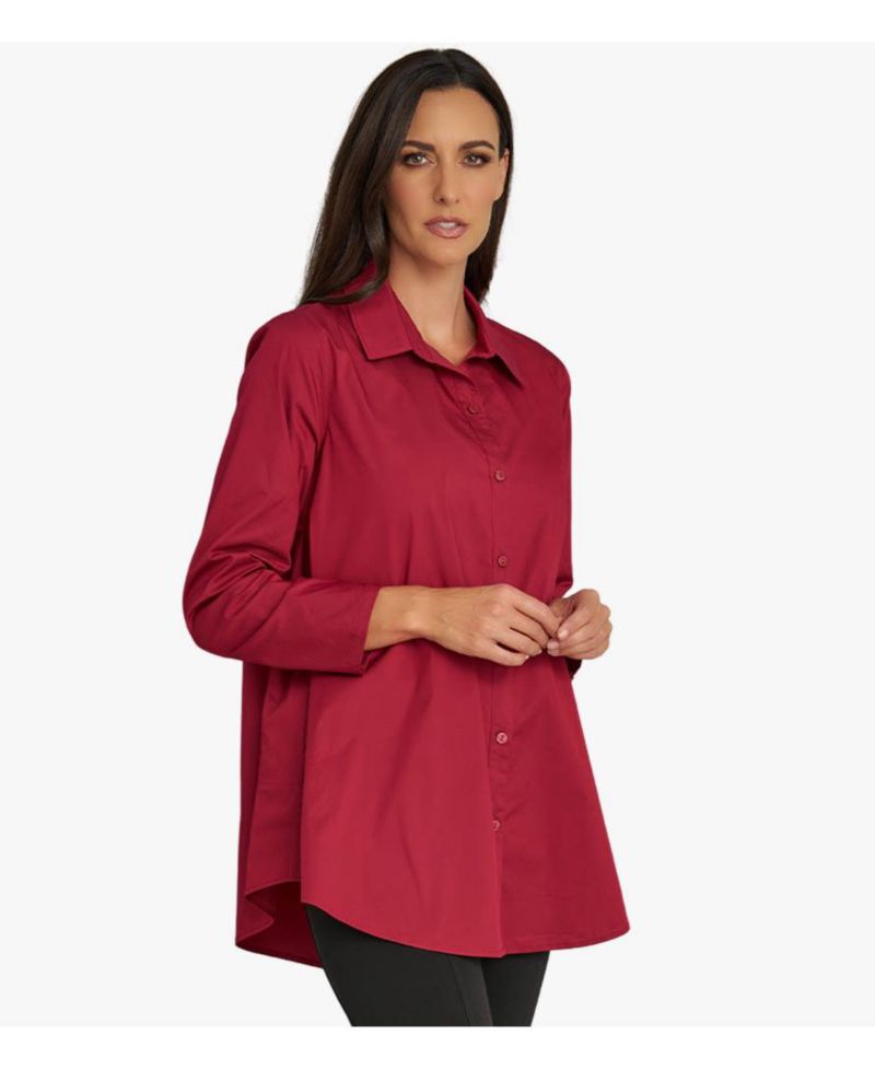 Women's Cotton Poplin Button-Front A-Line Shirt Top Prime Time Tunic