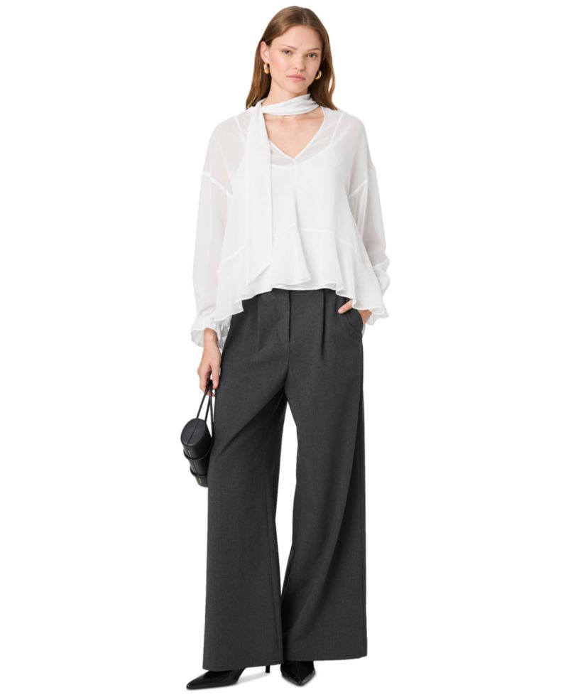 Women's Marina Tie-Front Chiffon Long-Sleeve Top