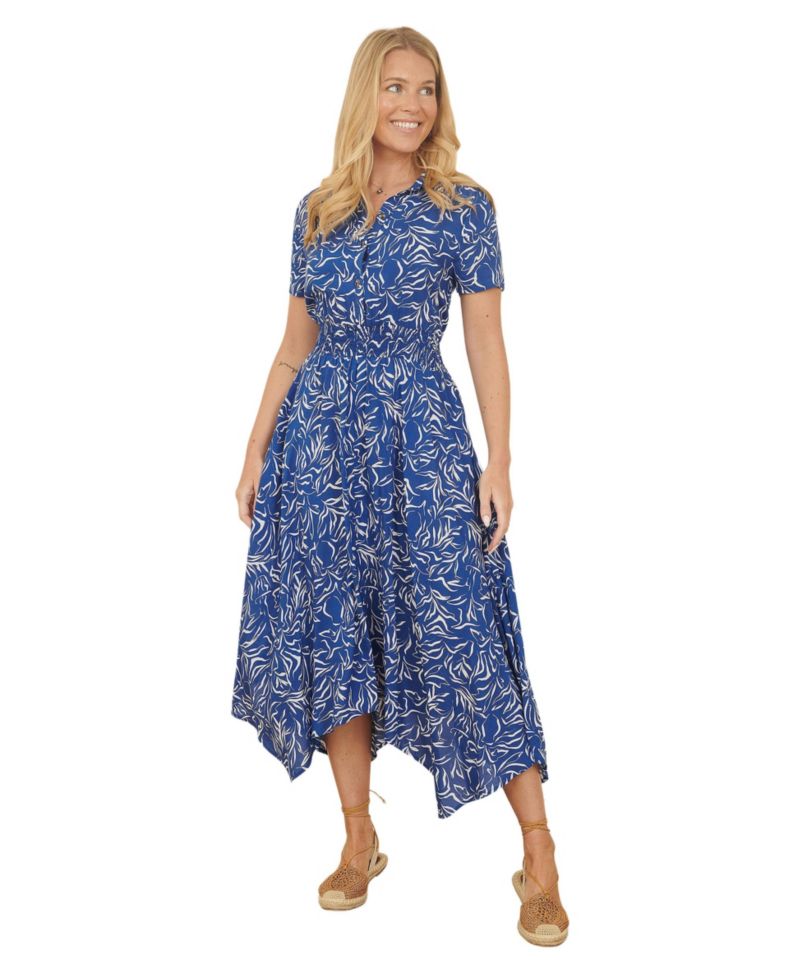 Women's Printed Midi Ruched Shirt Dress