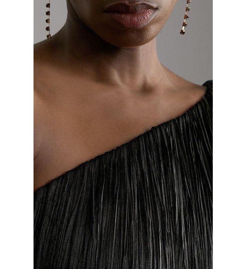 Women's Asymmetric Draped Fringe Mini Dress