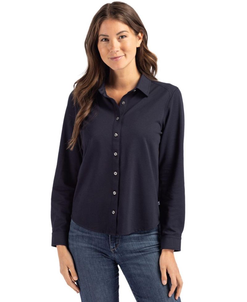 Women's Cutter and Buck Advantage Tri-Blend Soft Pique Long Sleeve Knitted Button Down