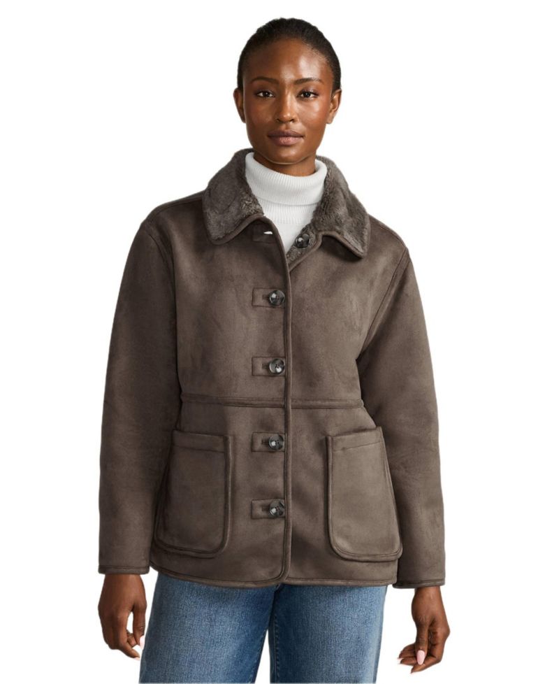 Women's Reversible Faux Shearling Fleece Button Front Coat
